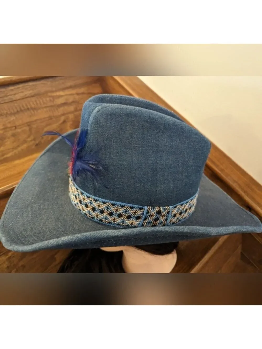 Vintage western 60's blue denim cowboy hat. Size 7-7 1/8 - Picture 4 of 16